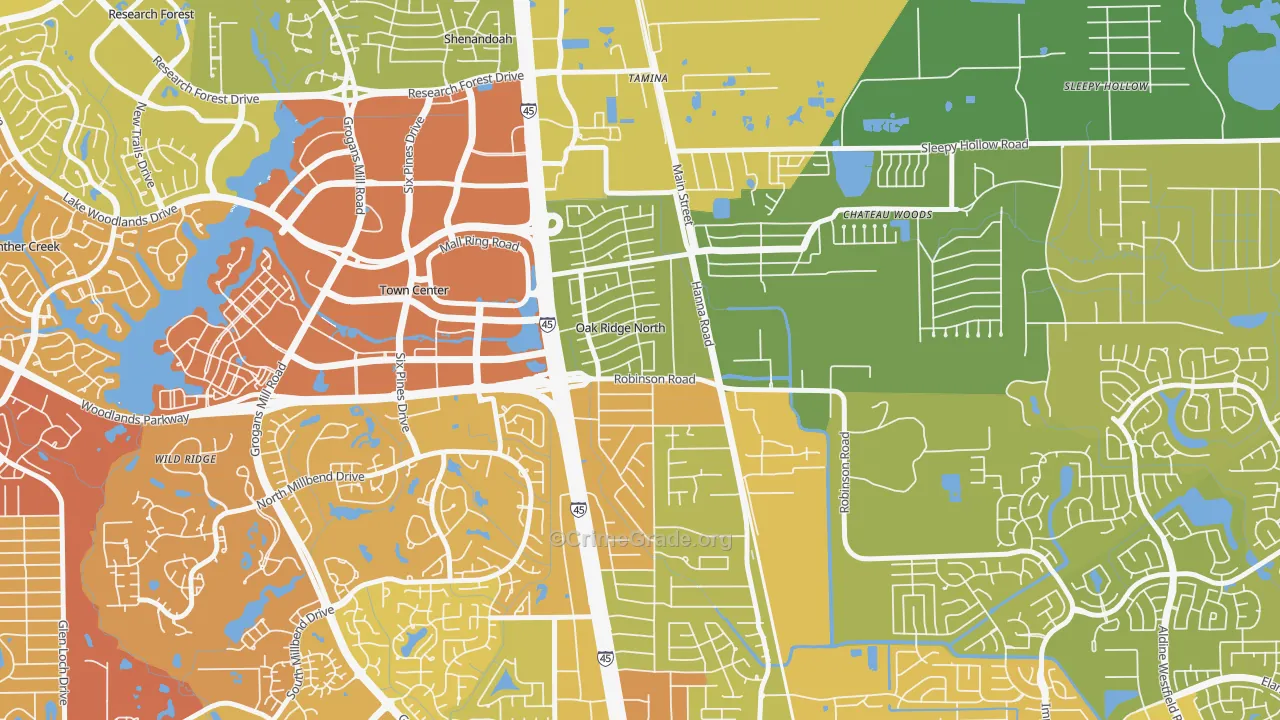 Oak Ridge North, TX Map of Vehicle Theft Rates