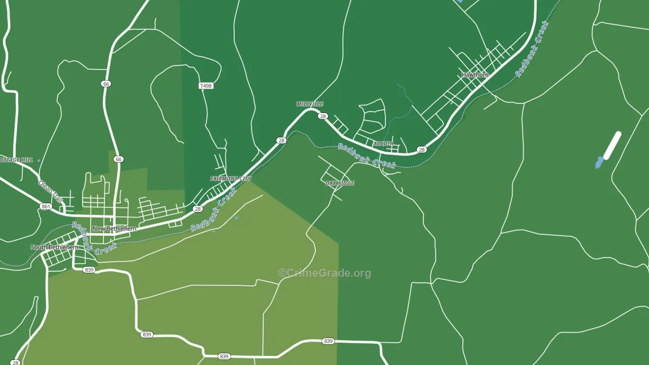 Oak Ridge, PA Map of Vehicle Theft Rates