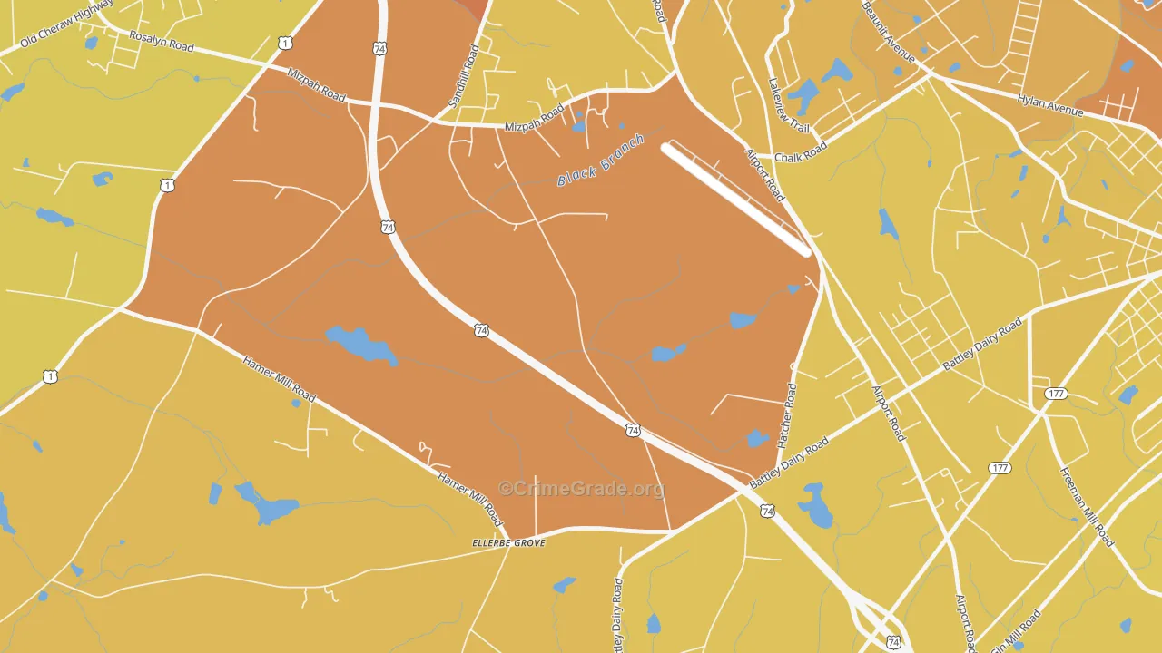 Oak Ridge Park, NC Map of Vehicle Theft Rates