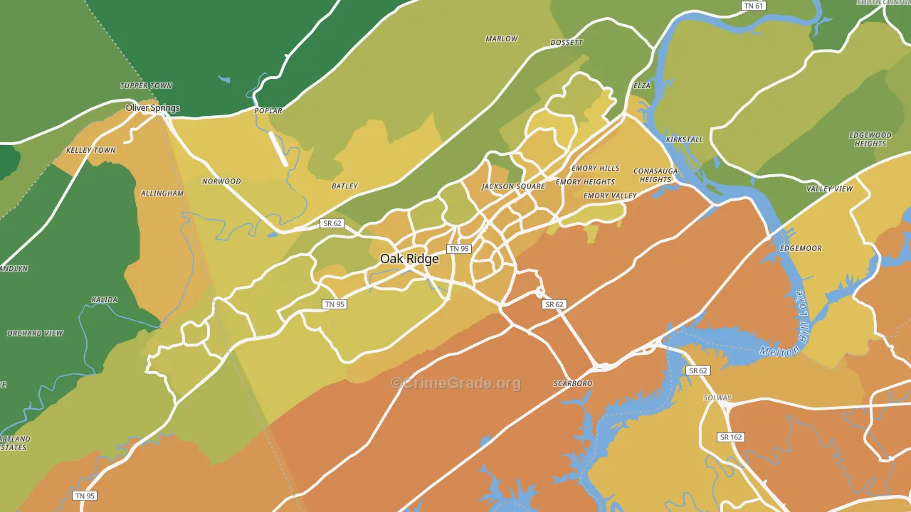 Oak Ridge, TN Map of Vehicle Theft Rates