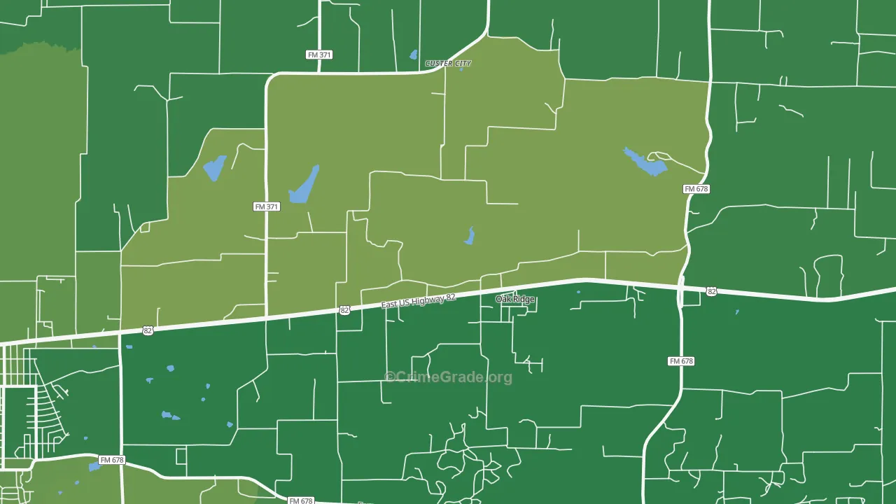 Oak Ridge, TX Map of Vehicle Theft Rates