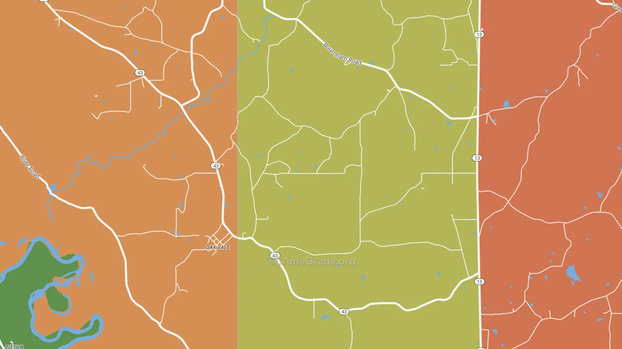 Oak Vale, MS Map of Vehicle Theft Rates