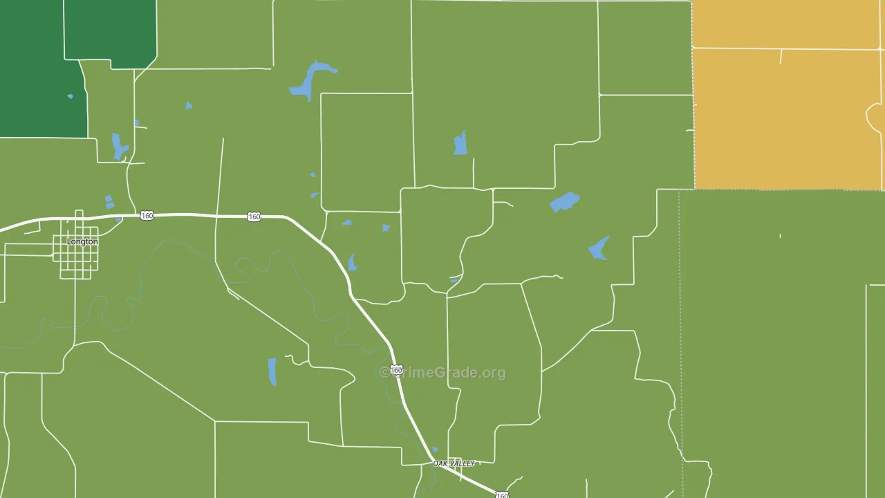 Oak Valley, KS Map of Vehicle Theft Rates