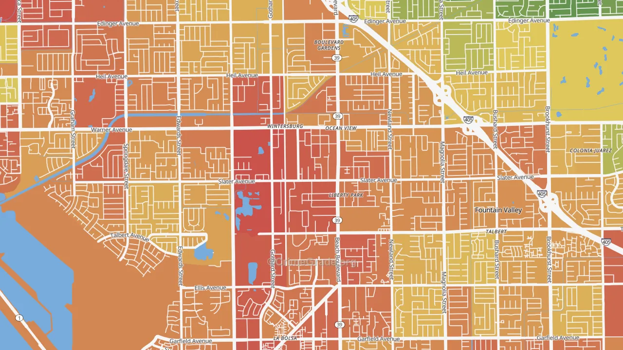Oak View, Huntington Beach, CA Map of Vehicle Theft Rates