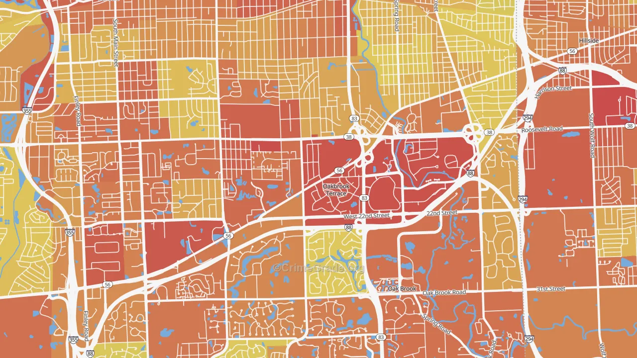 Oakbrook Terrace, IL Map of Vehicle Theft Rates