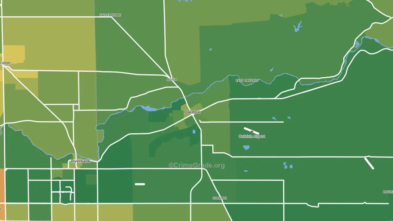 Oakdale, CA Map of Vehicle Theft Rates