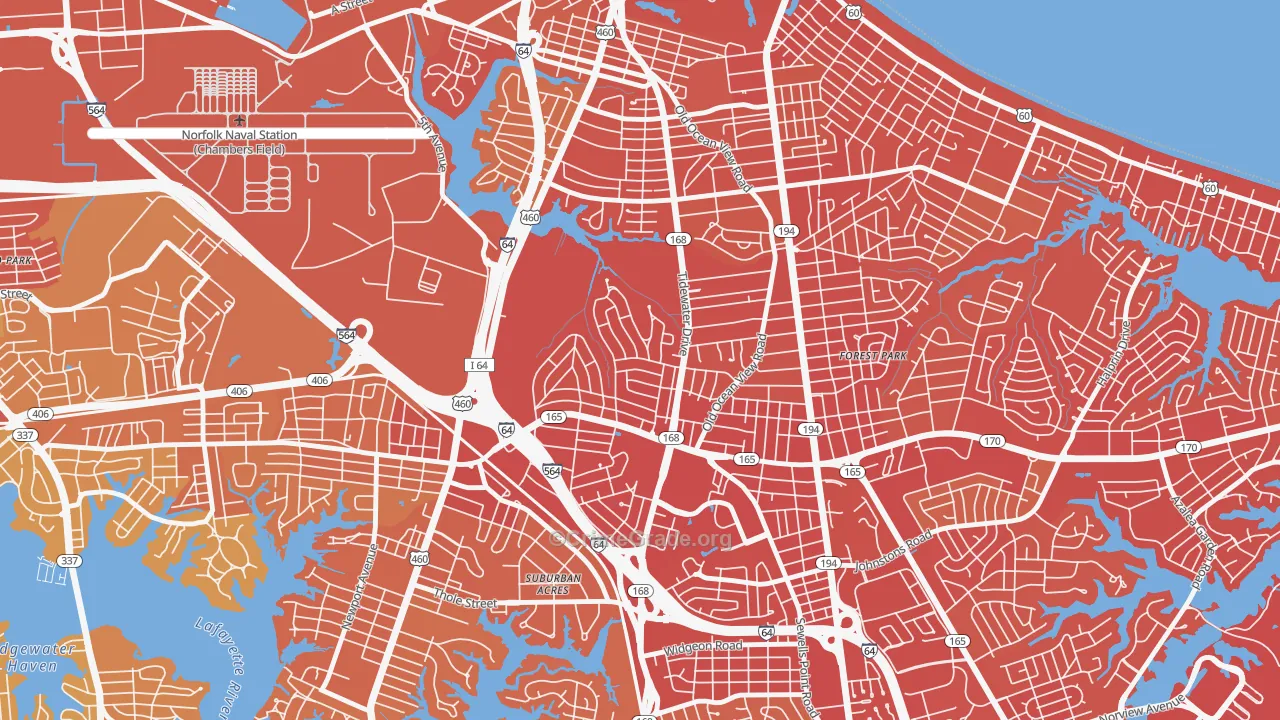 Oakdale Farms, Norfolk, VA Map of Vehicle Theft Rates