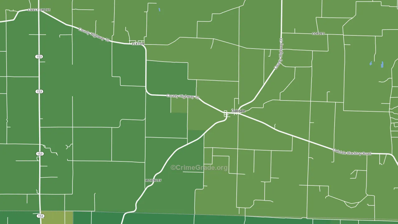 Oakdale, IL Map of Vehicle Theft Rates