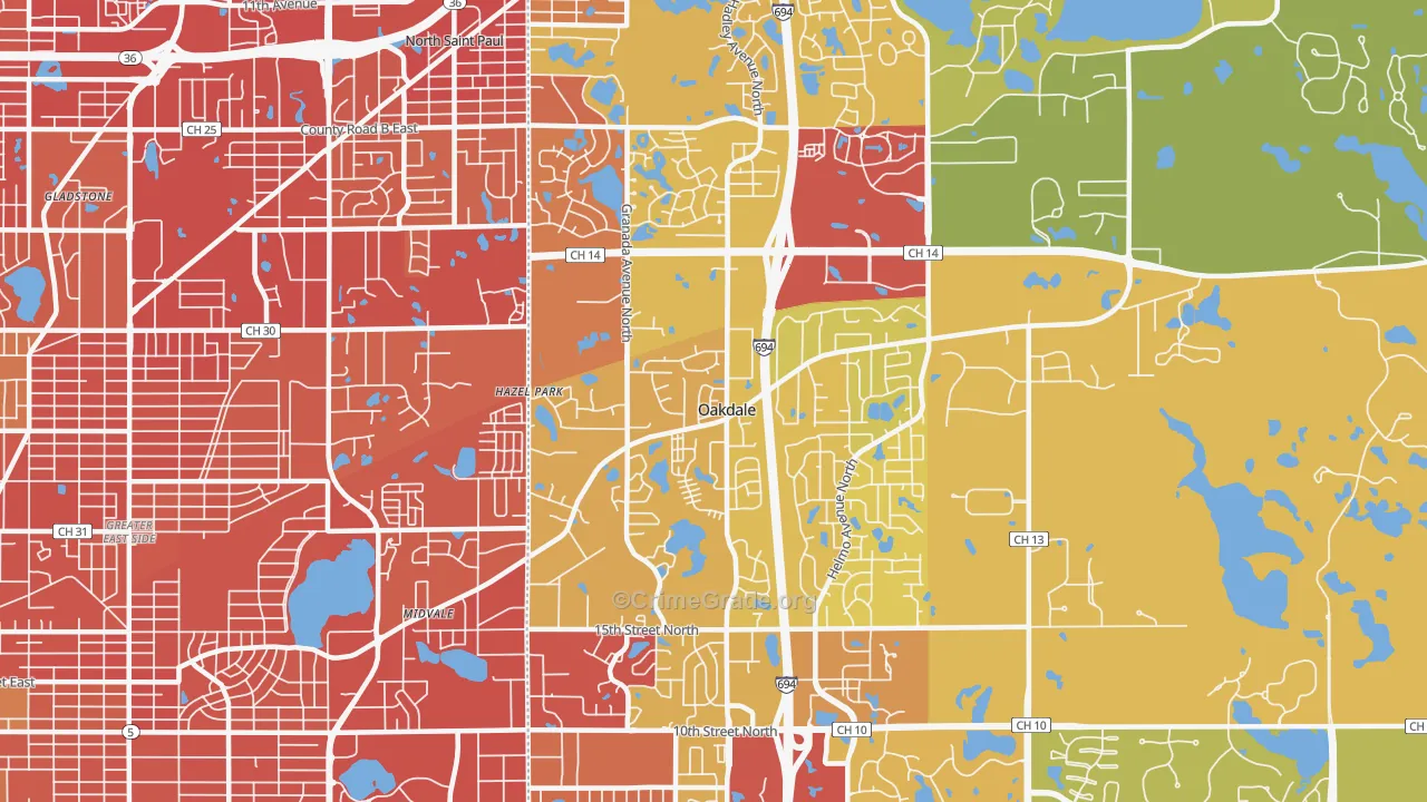 Oakdale, MN Map of Vehicle Theft Rates