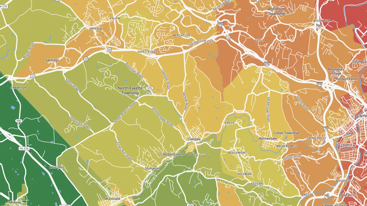 Oakdale, PA Map of Vehicle Theft Rates