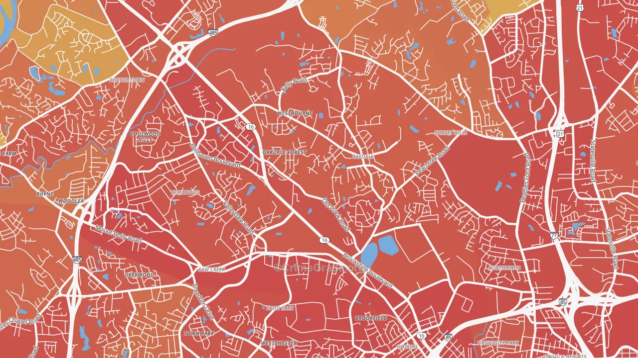 Oakdale South, Charlotte, NC Map of Vehicle Theft Rates