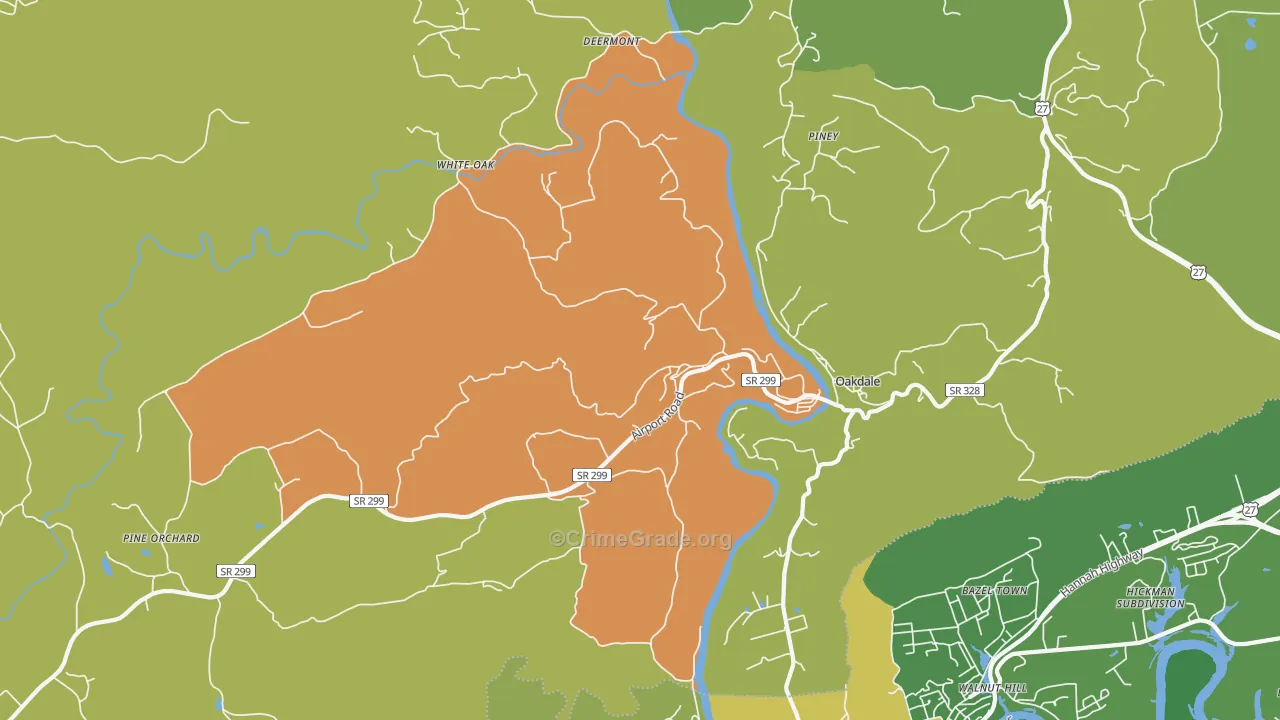 Oakdale, TN Map of Vehicle Theft Rates