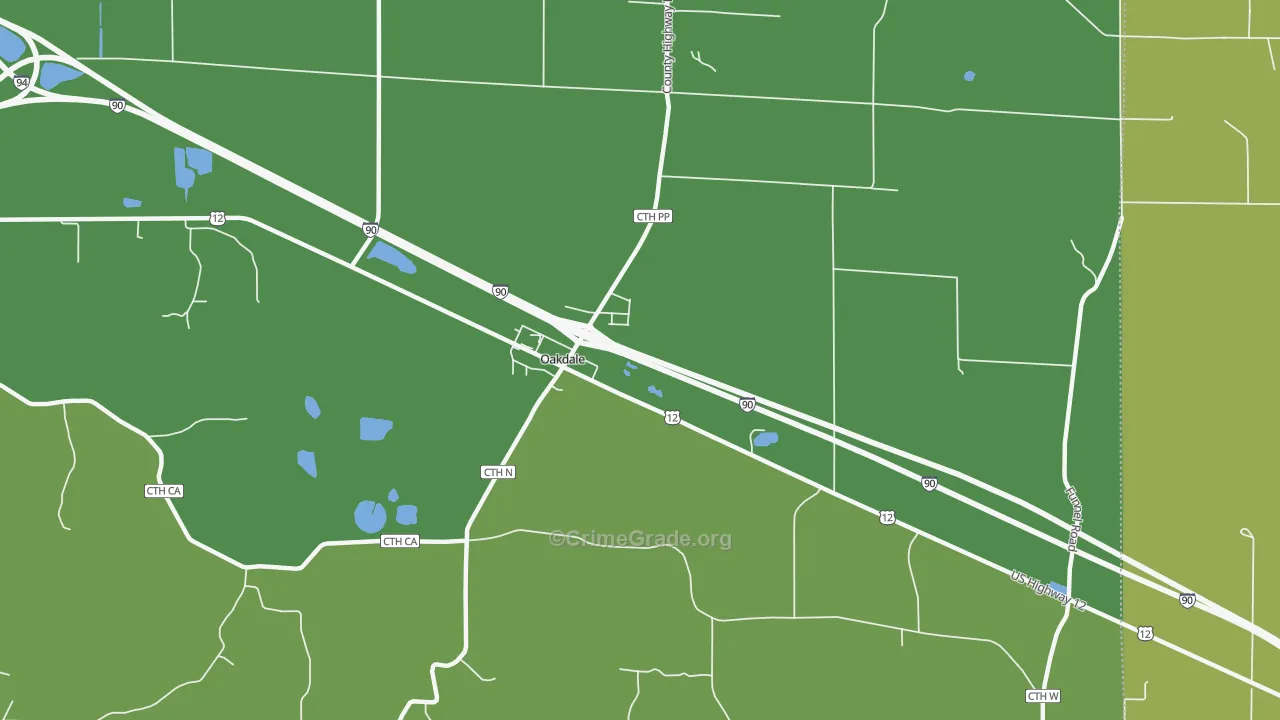 Oakdale, WI Map of Vehicle Theft Rates