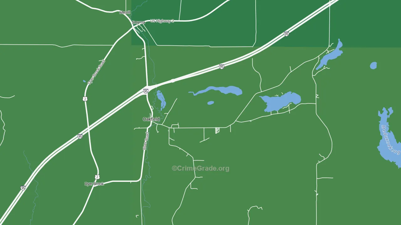 Oakfield, ME Map of Vehicle Theft Rates
