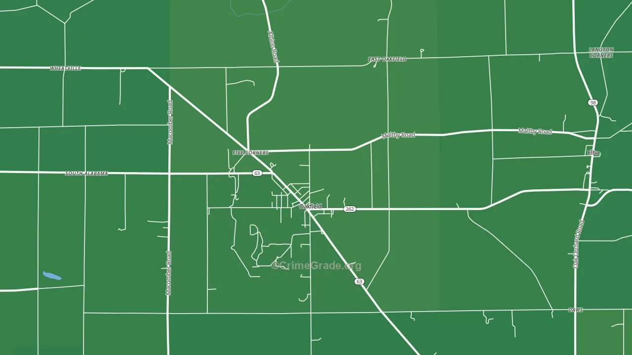 Oakfield, NY Map of Vehicle Theft Rates