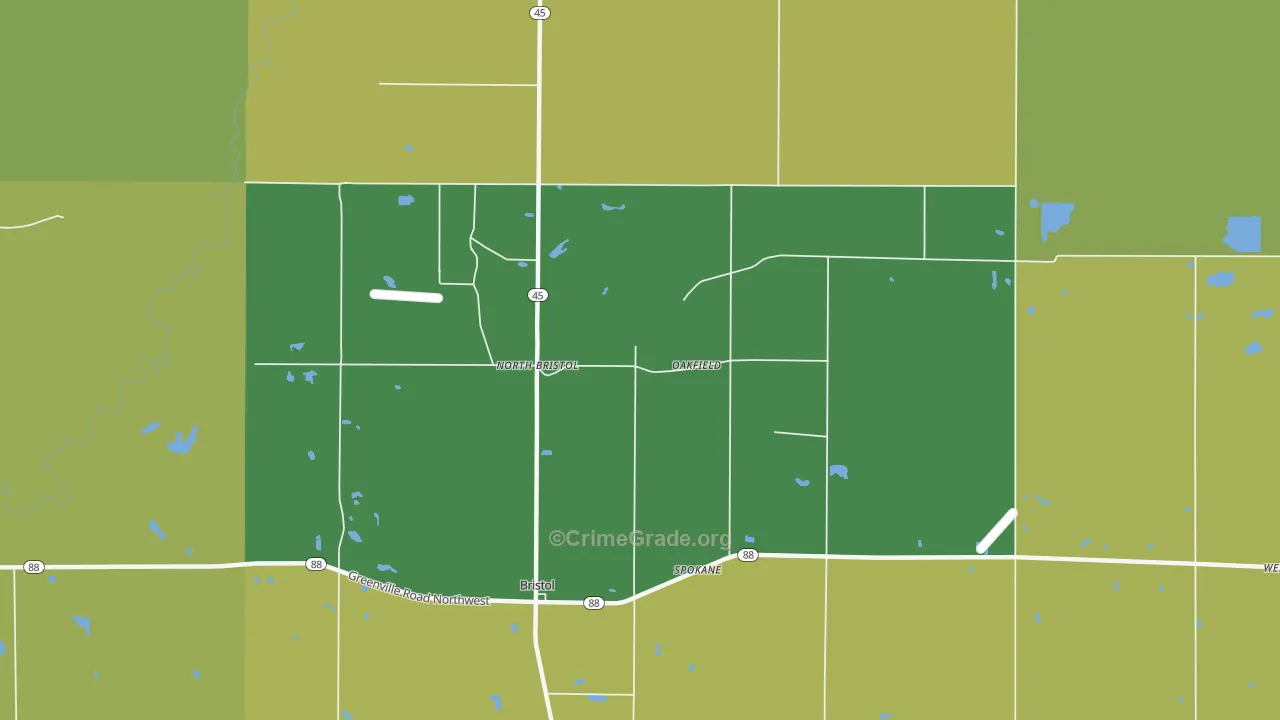Oakfield, OH Map of Vehicle Theft Rates