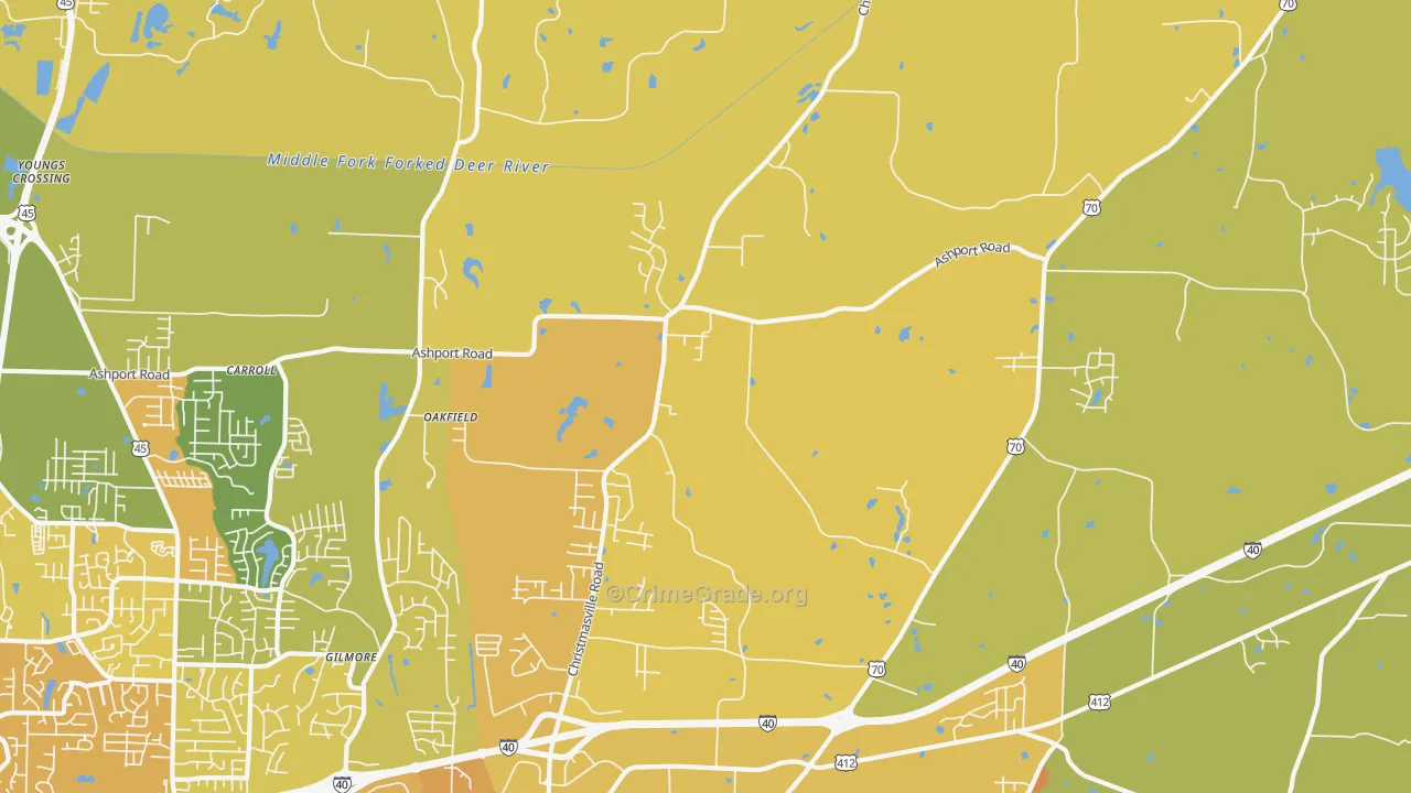 Oakfield, TN Map of Vehicle Theft Rates