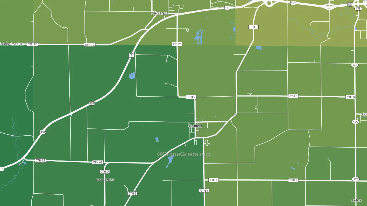 Oakfield, WI Map of Vehicle Theft Rates
