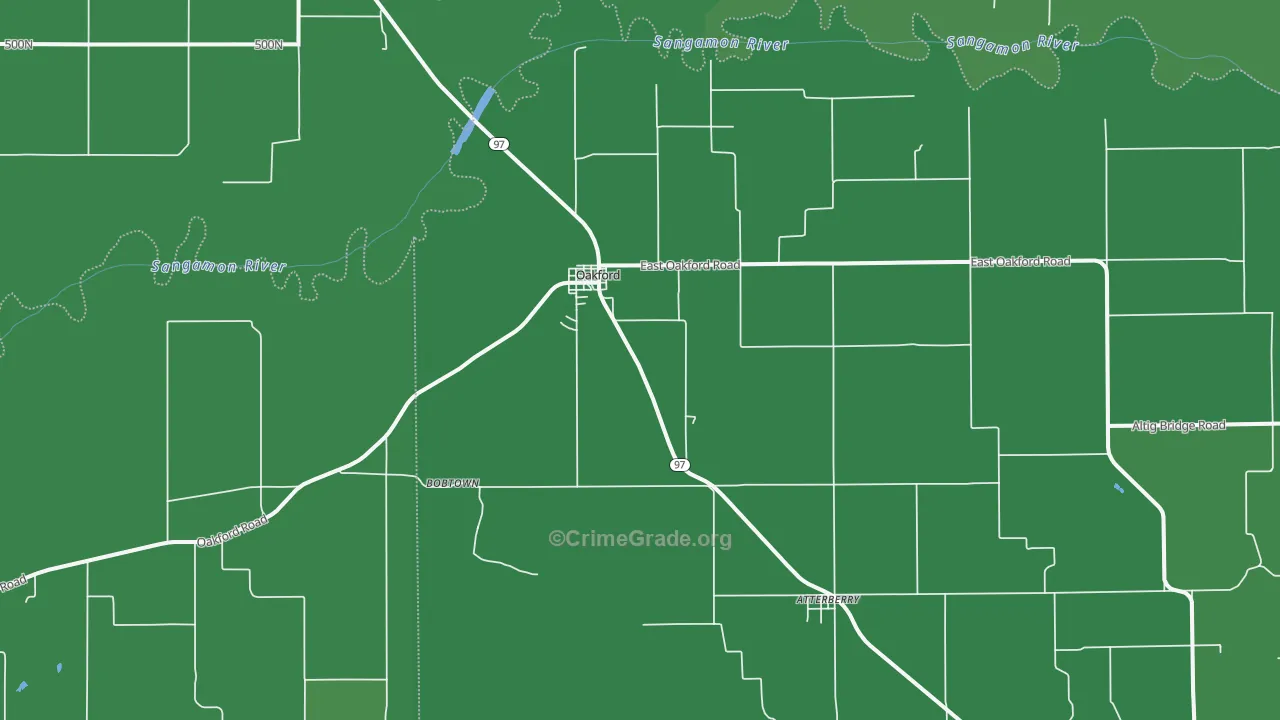 Oakford, IL Map of Vehicle Theft Rates