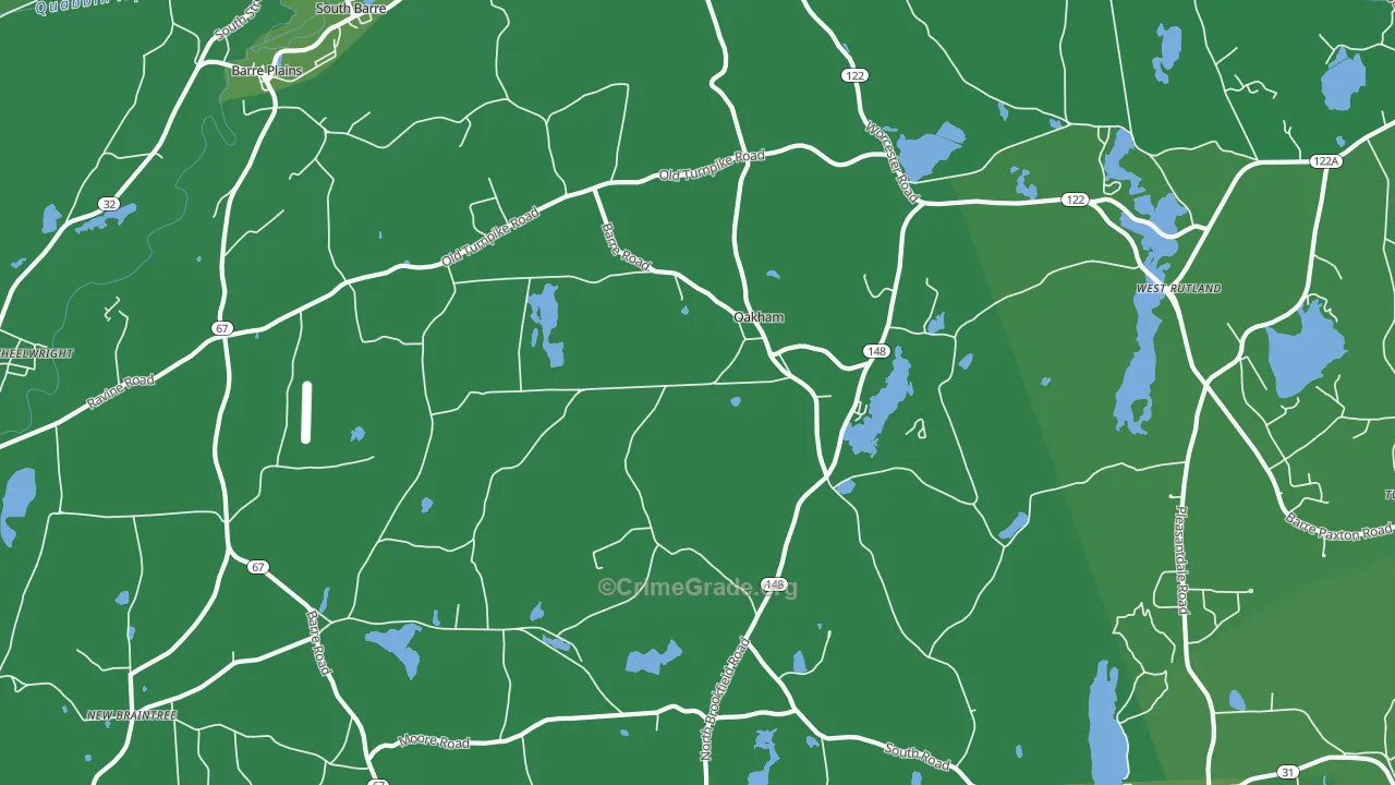 Oakham, MA Map of Vehicle Theft Rates