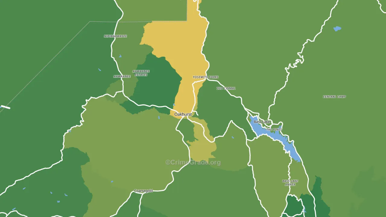 Oakhurst, CA Map of Vehicle Theft Rates