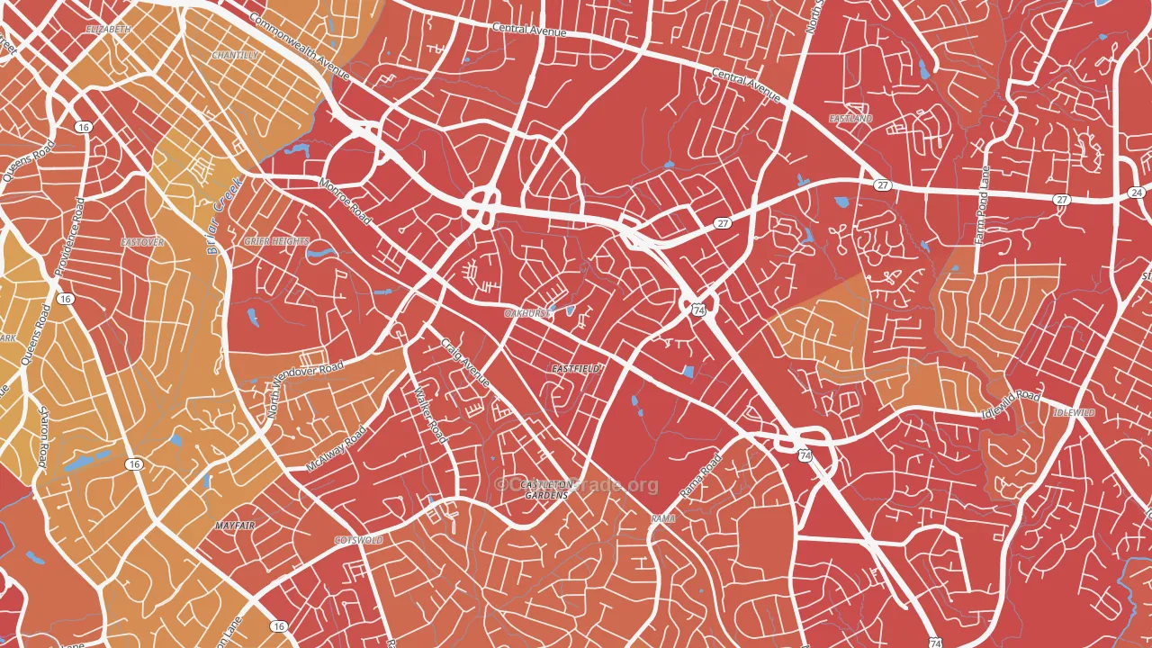 Oakhurst, Charlotte, NC Map of Vehicle Theft Rates