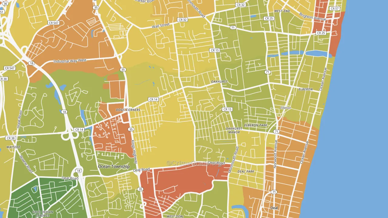 Oakhurst, NJ Map of Vehicle Theft Rates