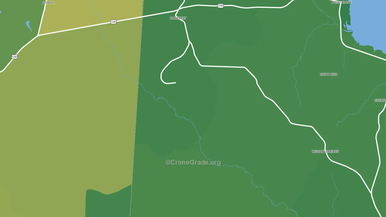 Oakhurst, TX Map of Vehicle Theft Rates