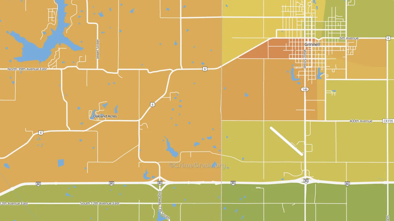 Oakland Acres, IA Map of Vehicle Theft Rates