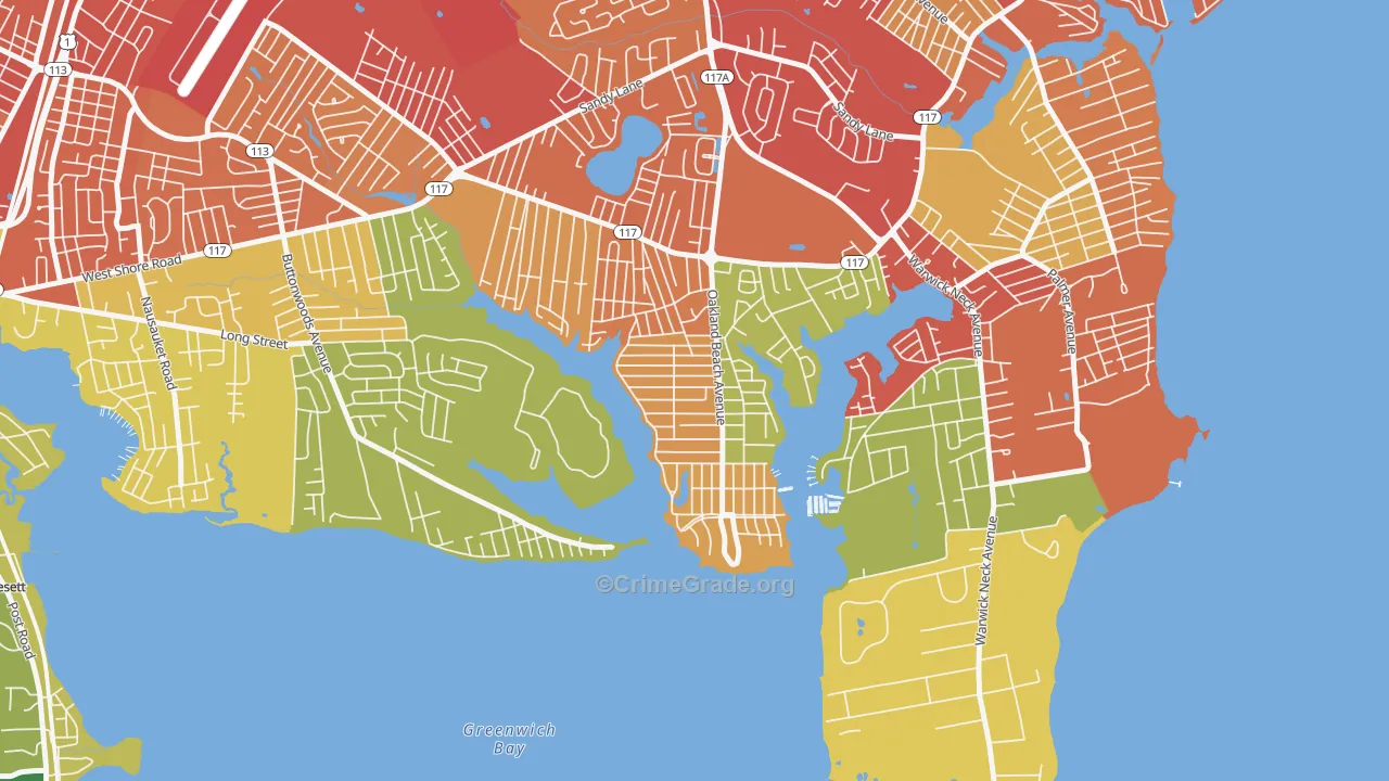 Oakland Beach, Warwick, RI Map of Vehicle Theft Rates