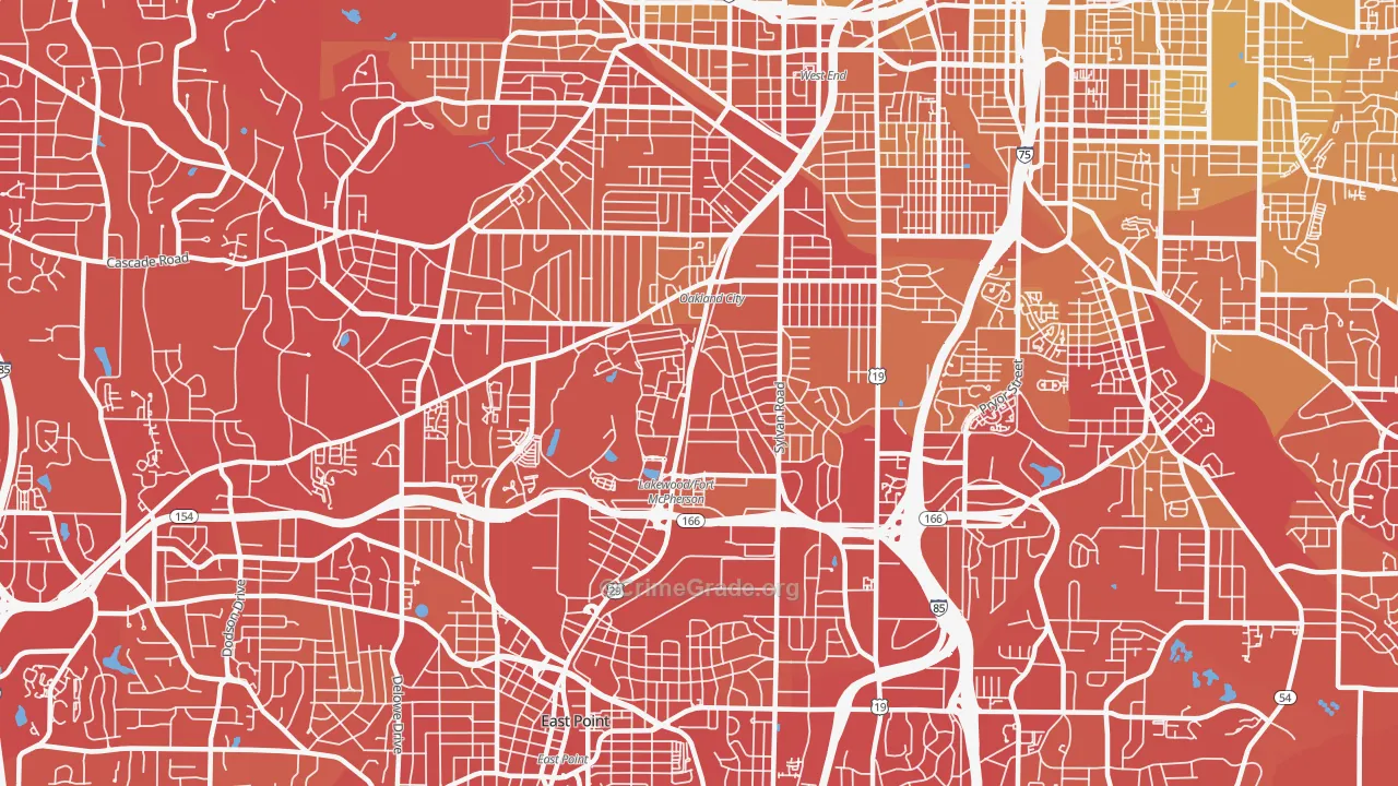 Oakland City, Atlanta, GA Map of Vehicle Theft Rates