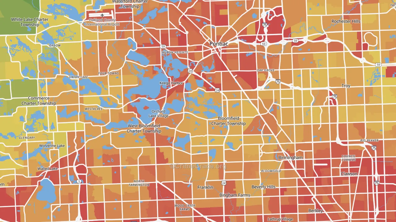 Oakland County, MI Map of Vehicle Theft Rates
