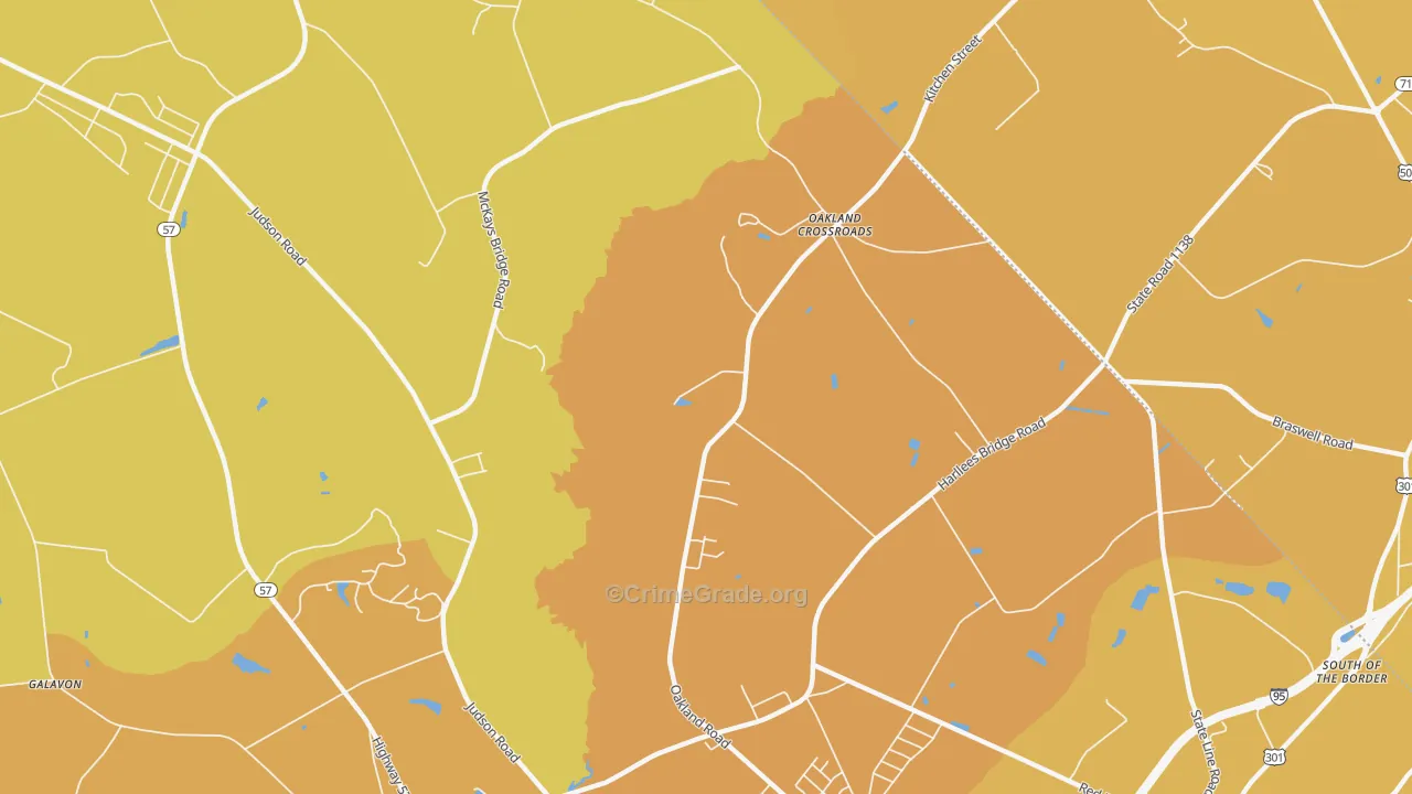 Oakland Cross Roads, SC Map of Vehicle Theft Rates