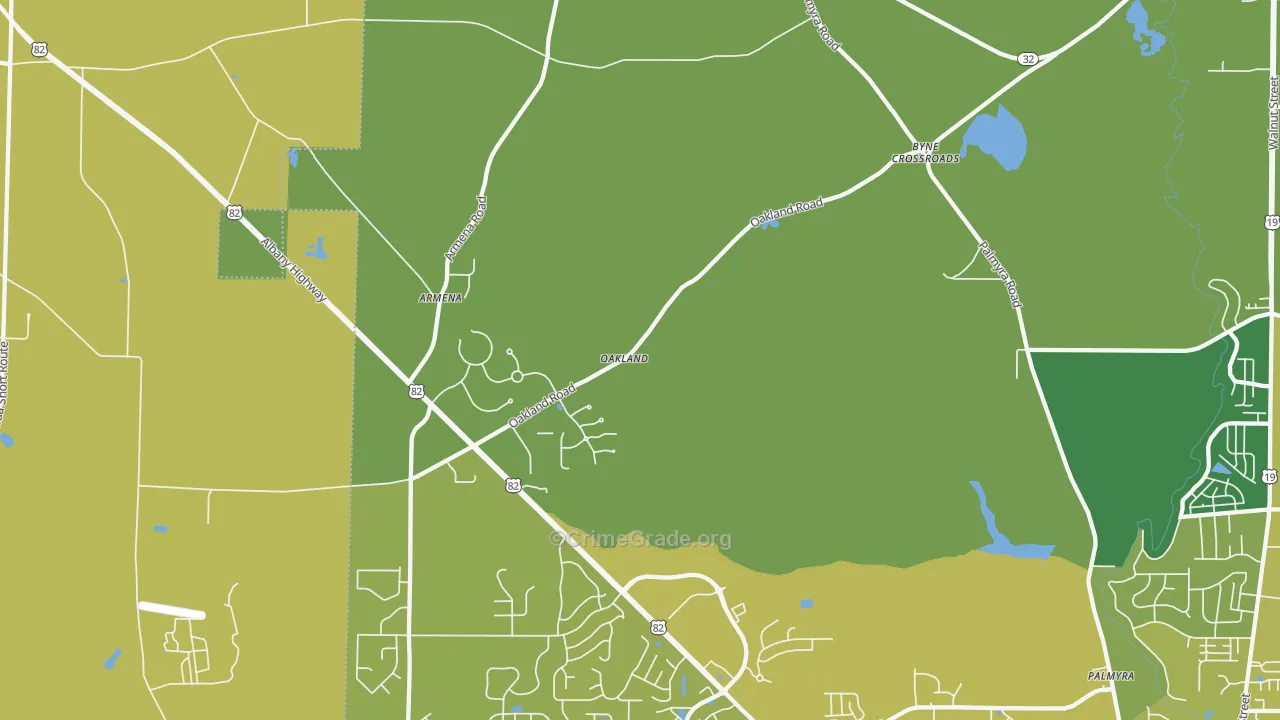 Oakland, GA Map of Vehicle Theft Rates
