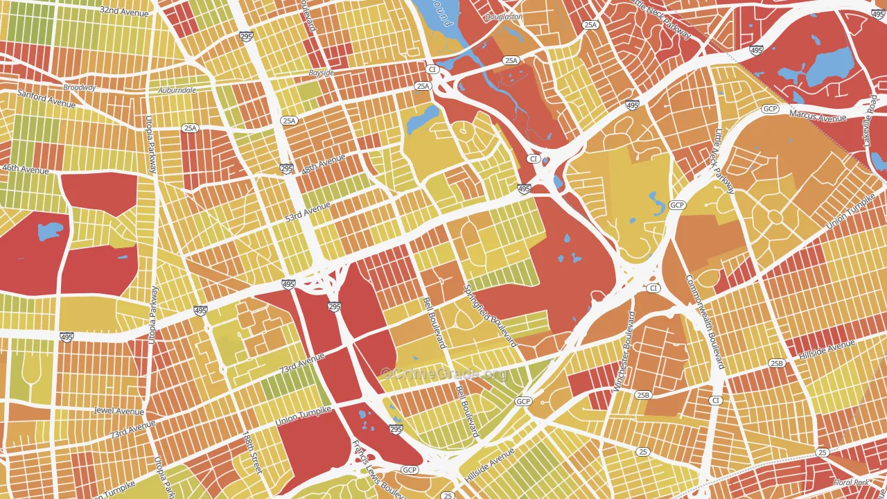 Oakland Gardens, Queens, NY Map of Vehicle Theft Rates