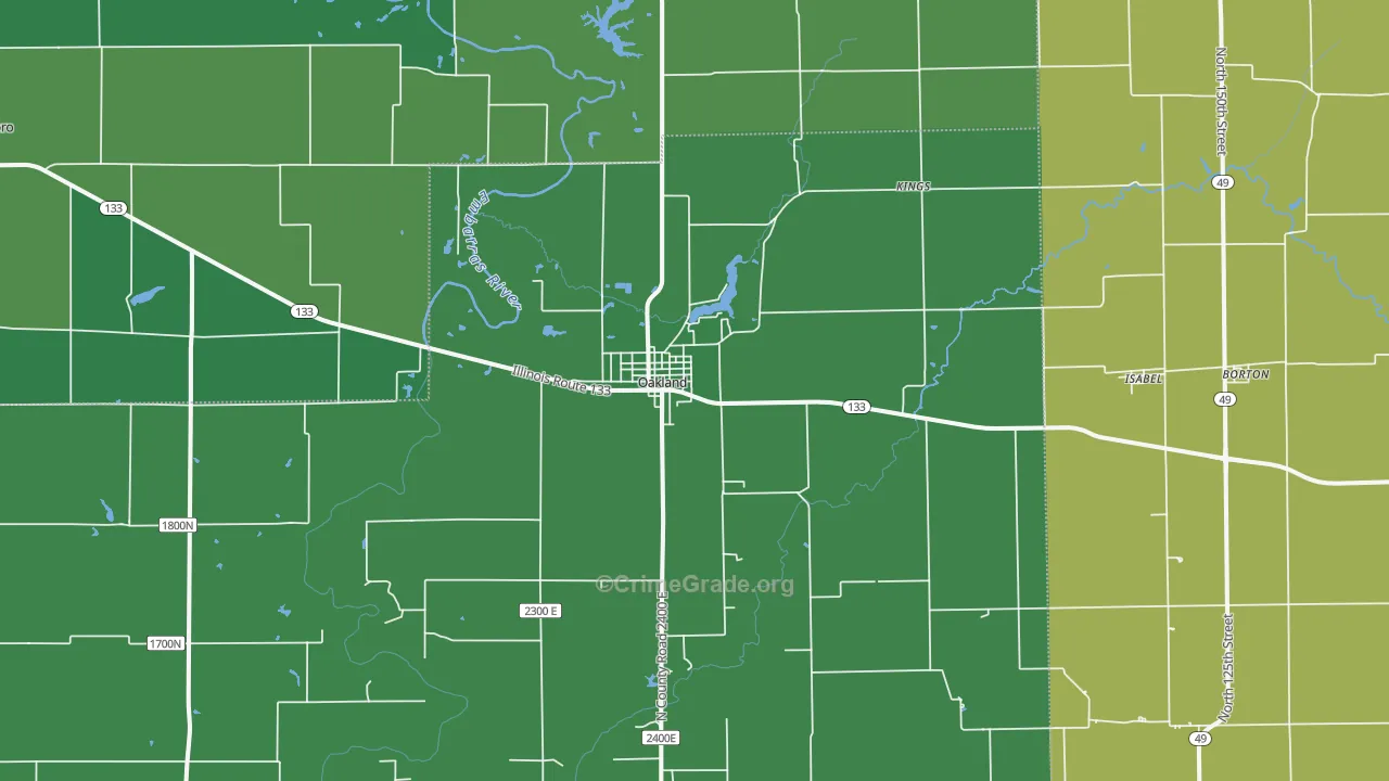 Oakland, IL Map of Vehicle Theft Rates