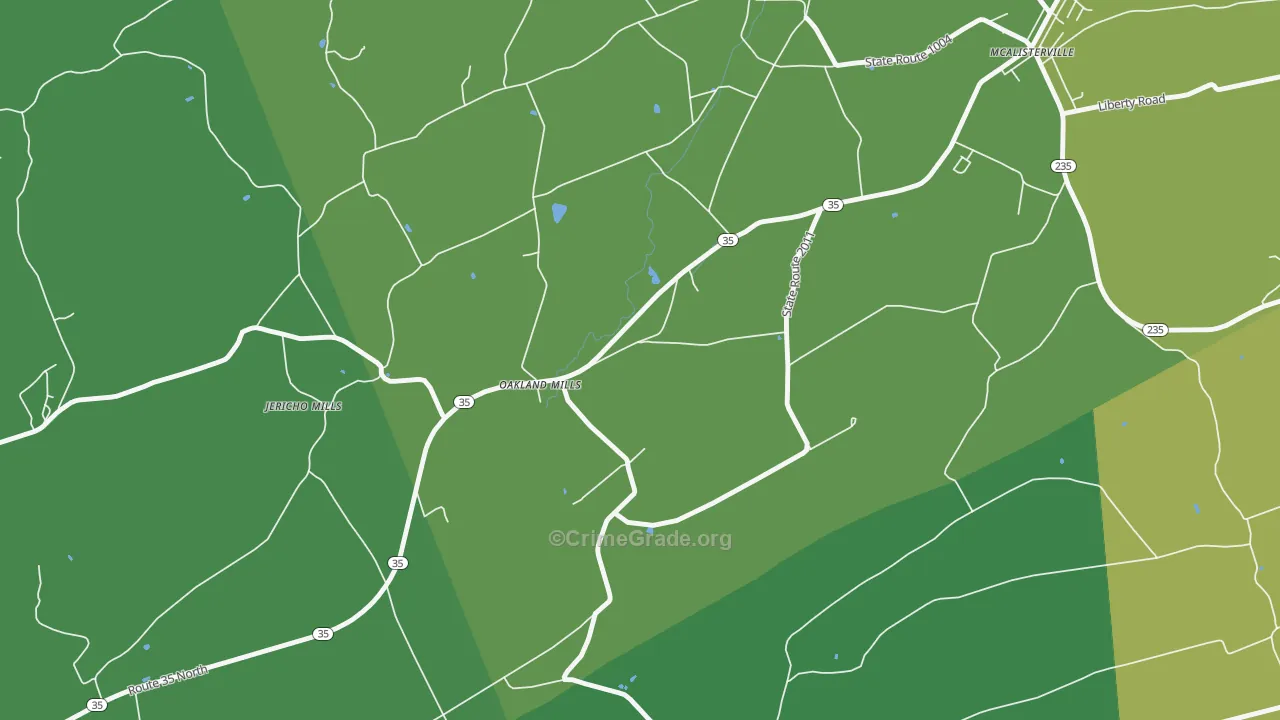 Oakland Mills, PA Map of Vehicle Theft Rates