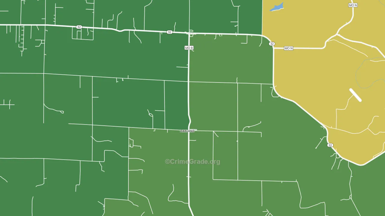 Oakland, MO Map of Vehicle Theft Rates