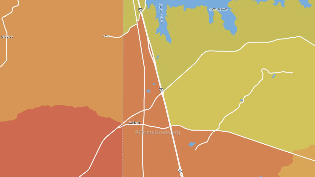 Oakland, MS Map of Vehicle Theft Rates