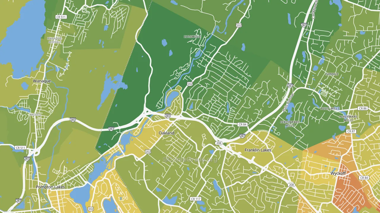 Oakland, NJ Map of Vehicle Theft Rates