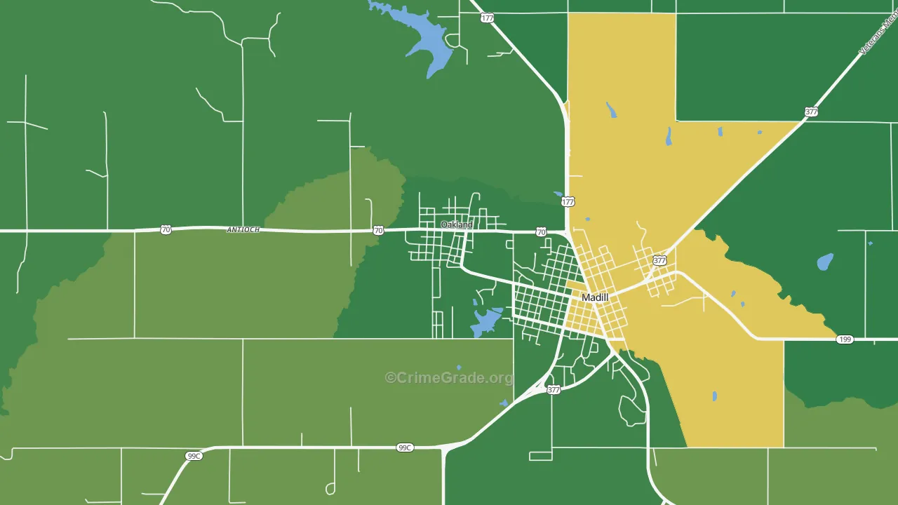 Oakland, OK Map of Vehicle Theft Rates