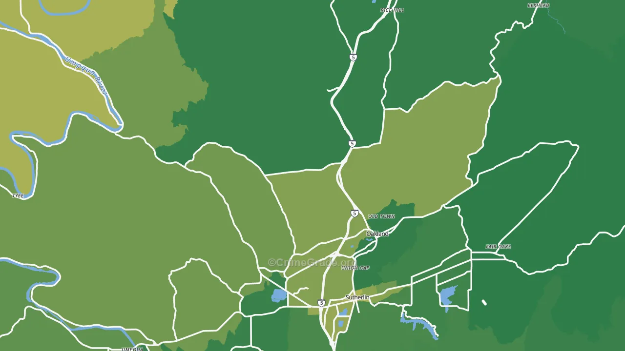 Oakland, OR Map of Vehicle Theft Rates