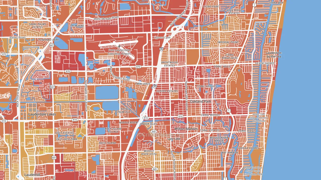 Oakland Park, FL Map of Vehicle Theft Rates