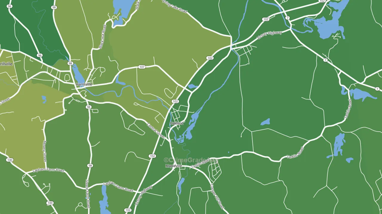 Oakland, RI Map of Vehicle Theft Rates