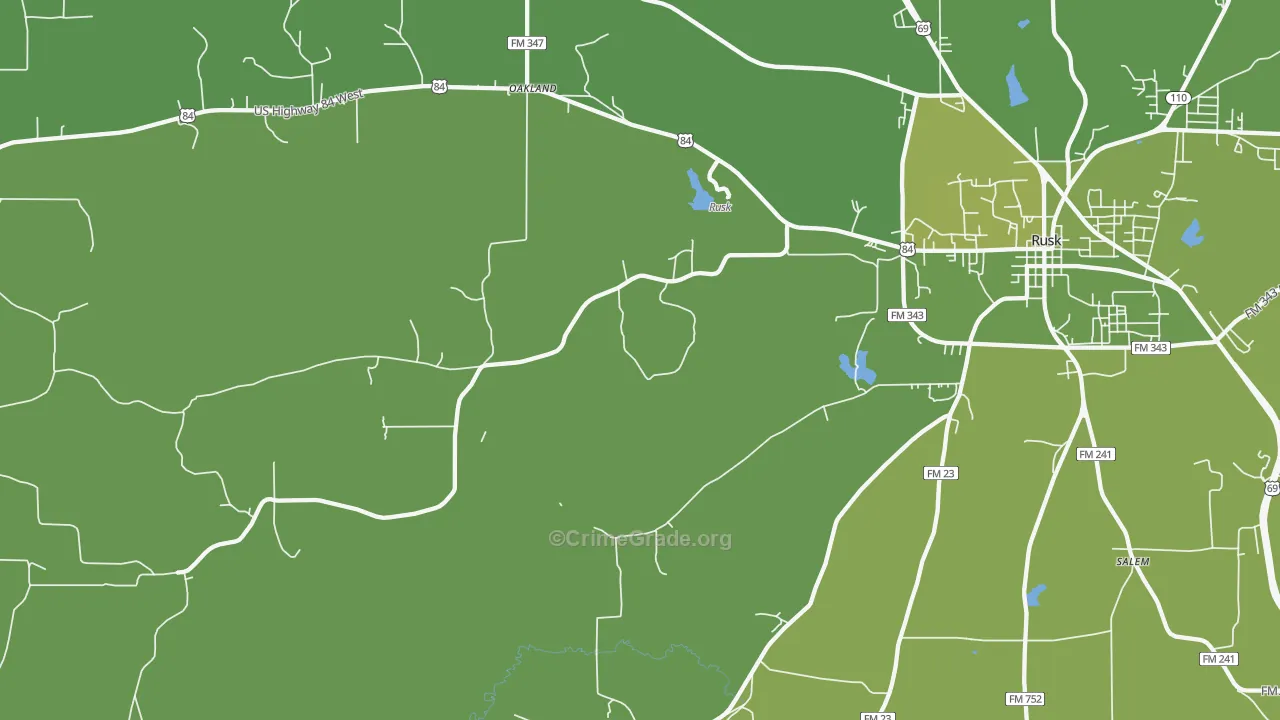 Oakland, TX Map of Vehicle Theft Rates