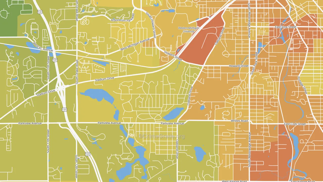 Oakland-Winchell, Kalamazoo, MI Map of Vehicle Theft Rates