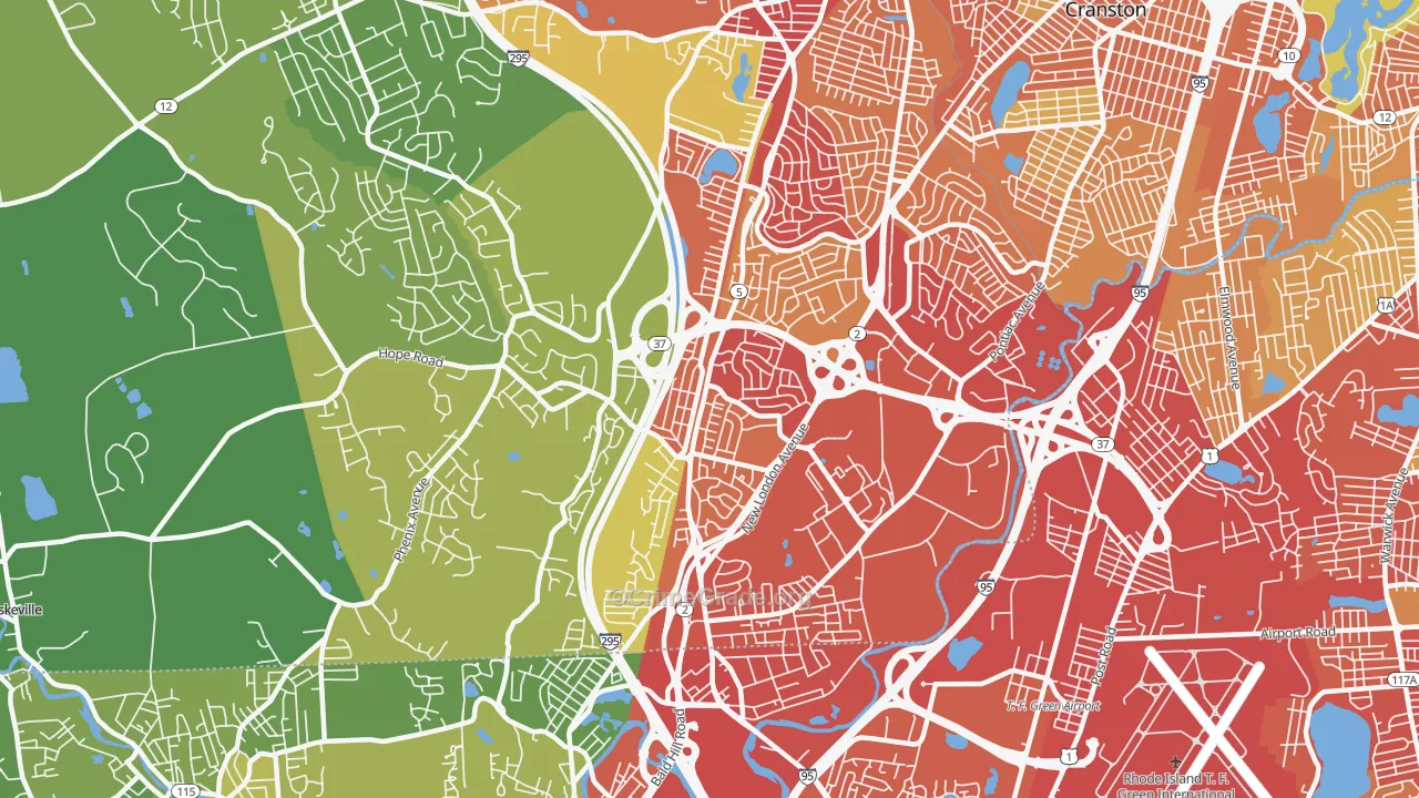 Oaklawn, Cranston, RI Map of Vehicle Theft Rates