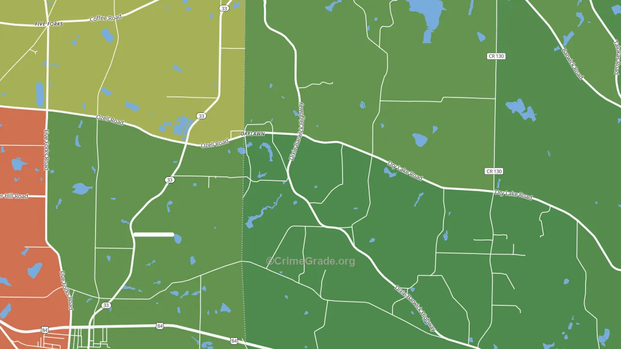 Oaklawn, GA Map of Vehicle Theft Rates