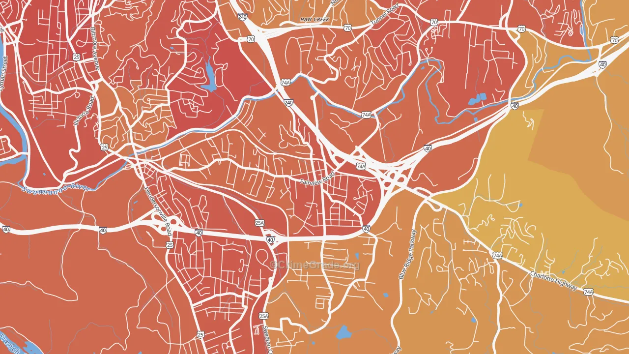 Oakley, Asheville, NC Map of Vehicle Theft Rates