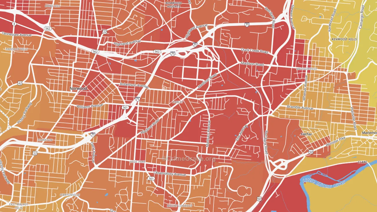 Oakley, Cincinnati, OH Map of Vehicle Theft Rates